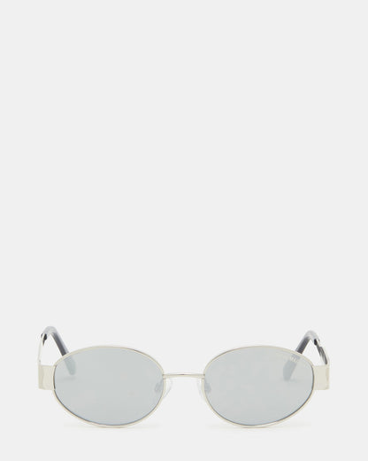 MYSTIE Shiny Silver Frame Oval Sunglasses | Steve Madden