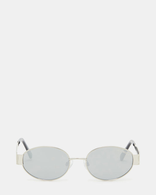 MYSTIE Shiny Silver Frame Oval Sunglasses | Steve Madden