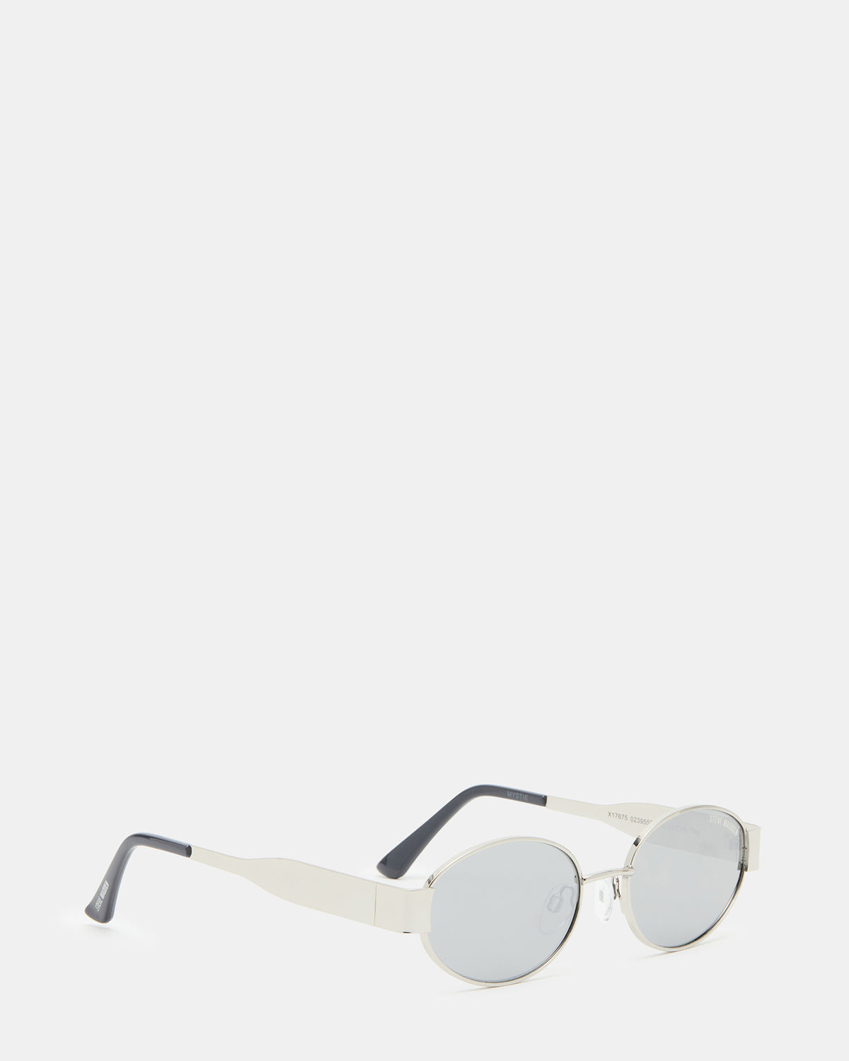 MYSTIE Shiny Silver Frame Oval Sunglasses | Steve Madden