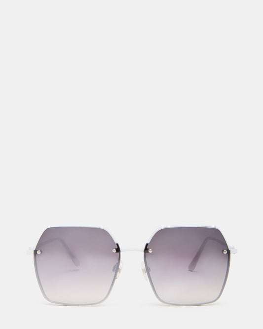 DAVIAN White Square Shiny Gradient Smoke Sunglasses | Steve Madden