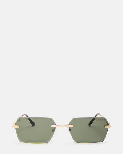 FINNIAN Gold Rectangle Green Solid Tortoise Sunglasses | Steve Madden
