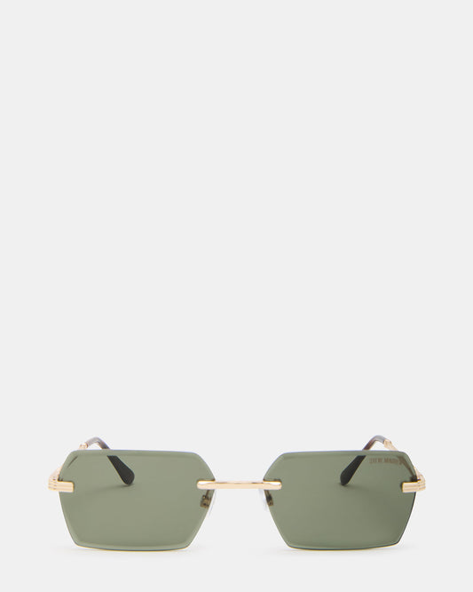 FINNIAN Gold Rectangle Green Solid Tortoise Sunglasses | Steve Madden