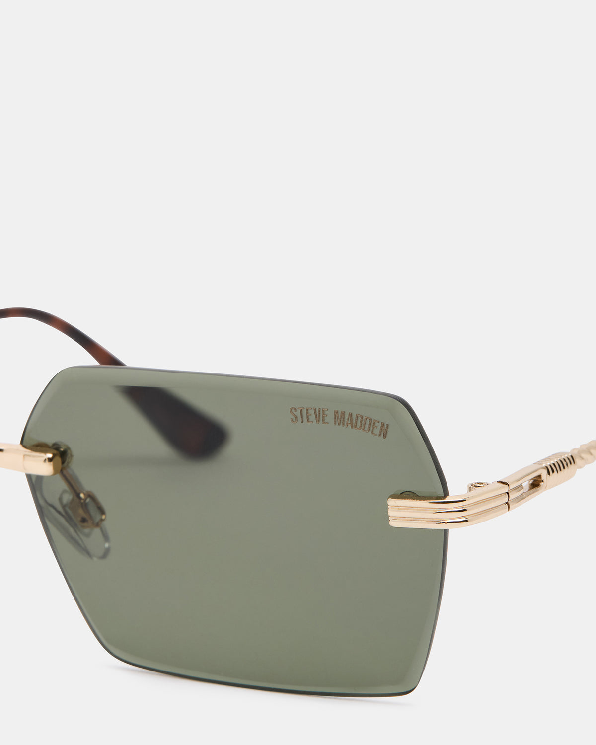 FINNIAN Gold Rectangle Green Solid Tortoise Sunglasses | Steve Madden