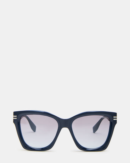 TAISIA Navy Milky Opaque Silver Flash Cat Eye Sunglasses | Steve Madden