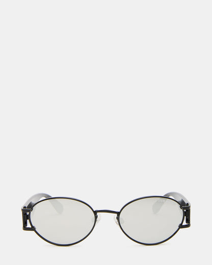 DUTTEN Black Frame Almond Solid Smoke Silver Flash Oval Sunglasses | Steve Madden