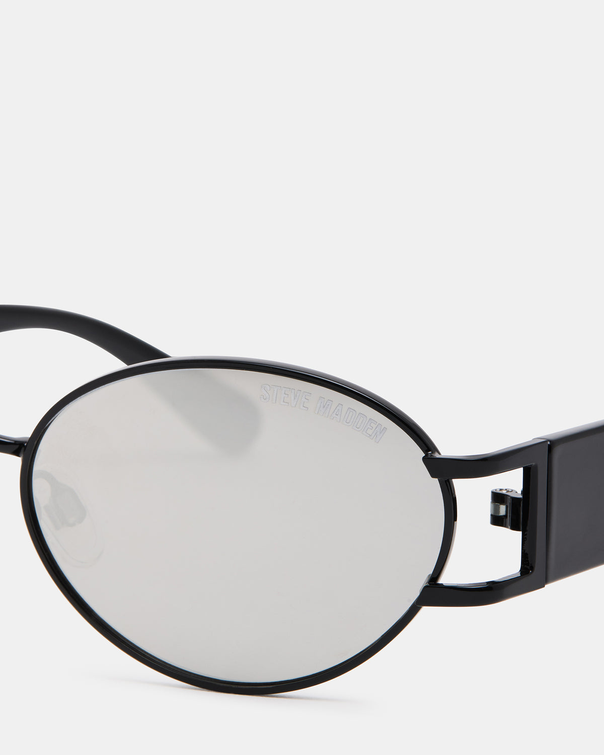 DUTTEN Black Frame Almond Solid Smoke Silver Flash Oval Sunglasses | Steve Madden