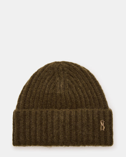 LOGO BEANIE Grape Leaf Fuzzy RIbbed Knit Women's Beanie | Steve Madden
