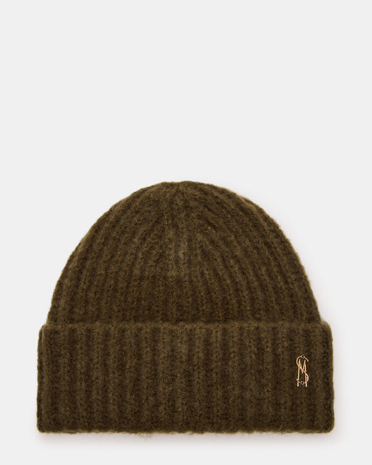 LOGO BEANIE Grape Leaf Fuzzy RIbbed Knit Women's Beanie | Steve Madden