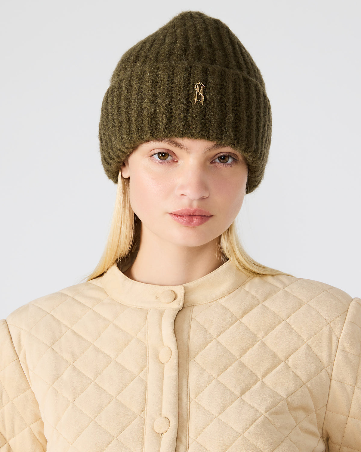 LOGO BEANIE Grape Leaf Fuzzy RIbbed Knit Women's Beanie | Steve Madden