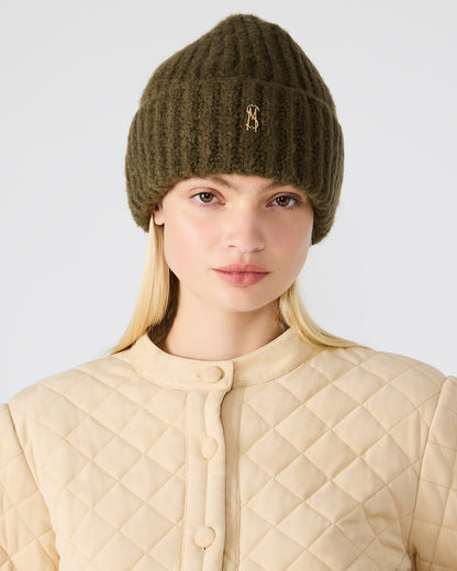 LOGO BEANIE Grape Leaf Fuzzy RIbbed Knit Women's Beanie | Steve Madden