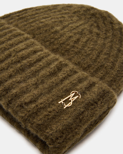LOGO BEANIE Grape Leaf Fuzzy RIbbed Knit Women's Beanie | Steve Madden