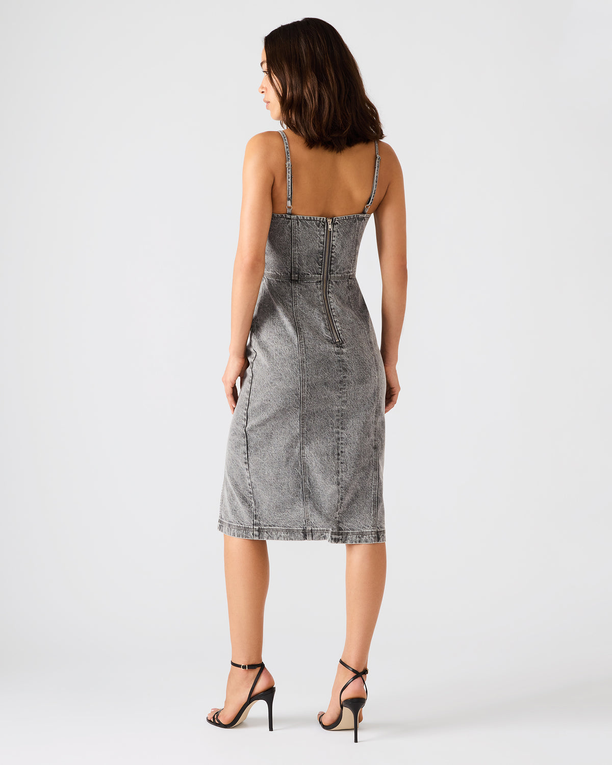 EMBELLISHED GISELLE Fog Denim Midi Women's Dress with Slit | Steve Madden