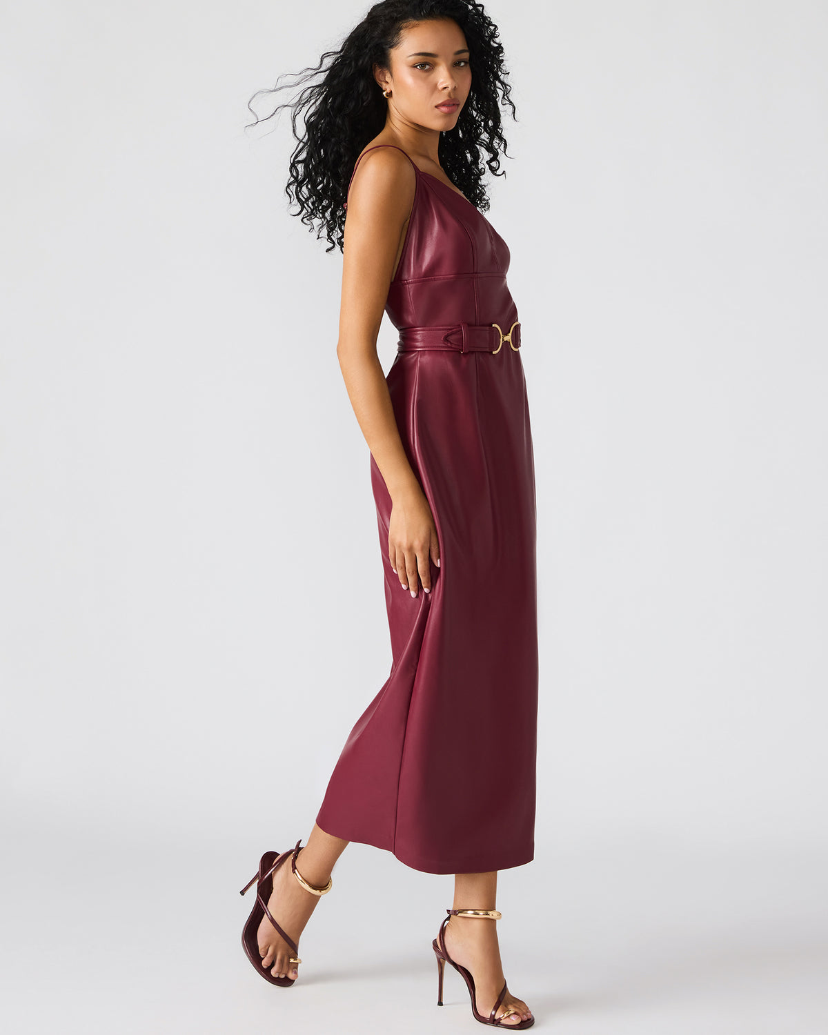 KAILEY Cordovan Faux Leather Sleeveless Midi Women's Dress | Steve Madden