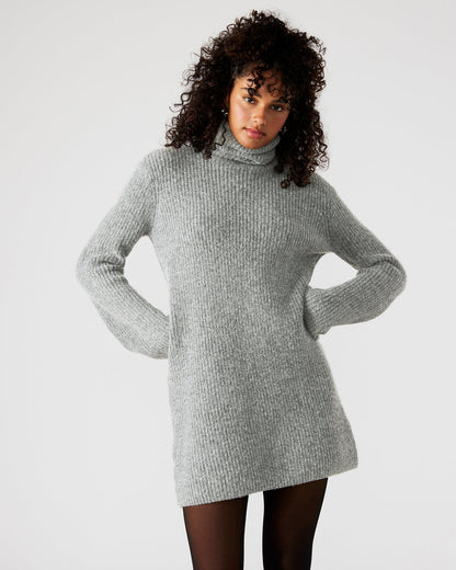 ABBIE Sweater Dress Grey | Mini Turtleneck Flared Sleeve Dress | Steve Madden