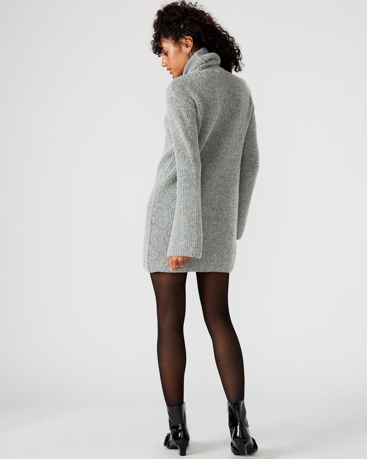 ABBIE Sweater Dress Grey | Mini Turtleneck Flared Sleeve Dress | Steve Madden