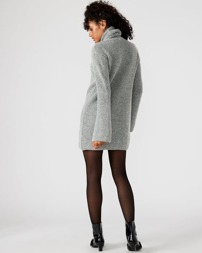 ABBIE Sweater Dress Grey | Mini Turtleneck Flared Sleeve Dress | Steve Madden