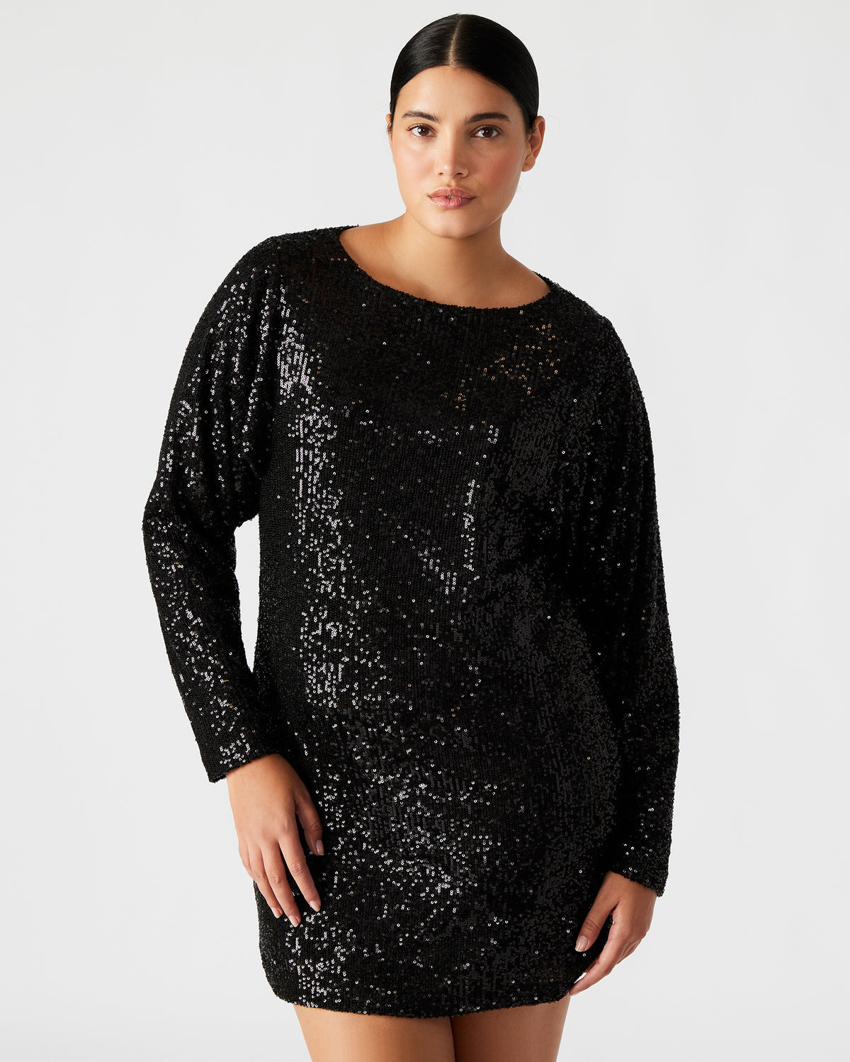 GINGER Dress Black | Women's Long-Sleeved Sequin Mini Dress | Steve Madden