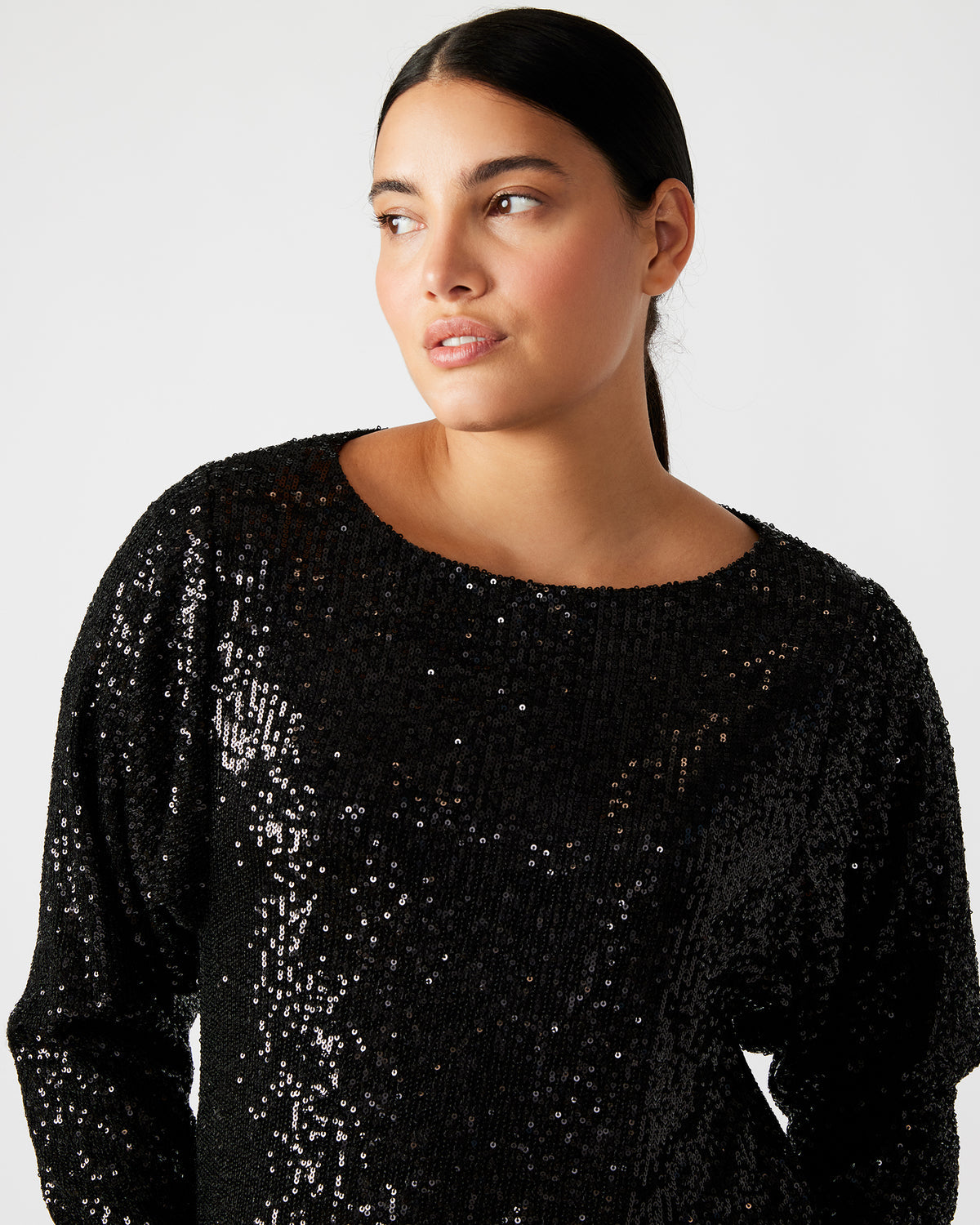 GINGER Dress Black | Women's Long-Sleeved Sequin Mini Dress | Steve Madden