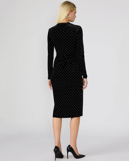 HAILEE Black Studded Velvet Long-Sleeved Pull-On Mock Neck Midi Women's Dress | Steve Madden