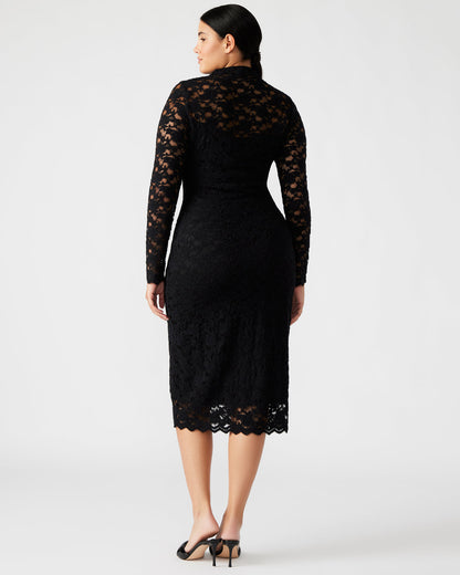 VIVIENNE Black Lace Women's Mock Neck Midi Dress | Steve Madden