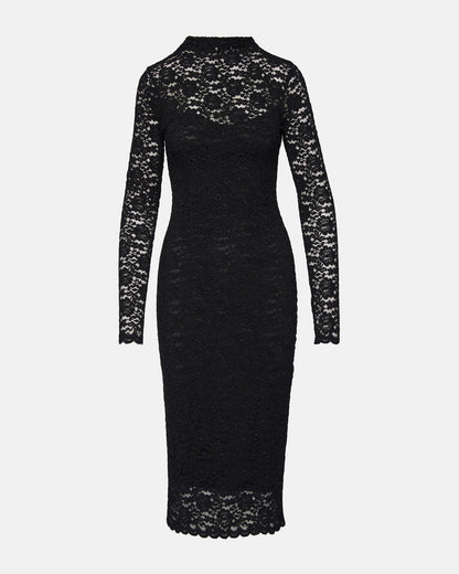 VIVIENNE Black Lace Women's Mock Neck Midi Dress | Steve Madden