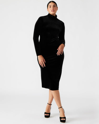 SKYLER Dress Black | Women's Long-Sleeved Turtleneck Velvet Dress | Steve Madden