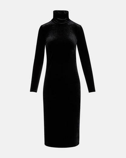 SKYLER Dress Black | Women's Long-Sleeved Turtleneck Velvet Dress | Steve Madden