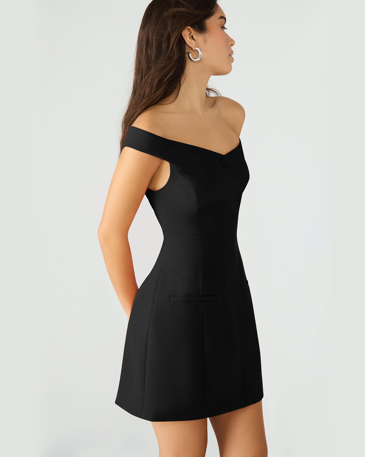 YANA Black Off-The-Shoulder Pleated Women's Dress | Steve Madden