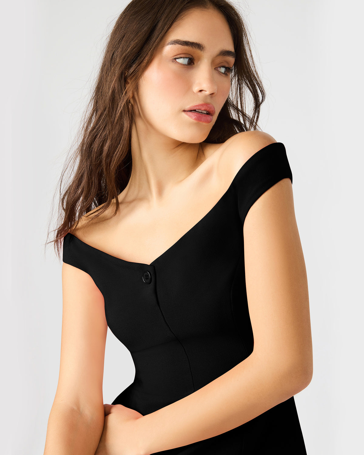 YANA Black Off-The-Shoulder Pleated Women's Dress | Steve Madden