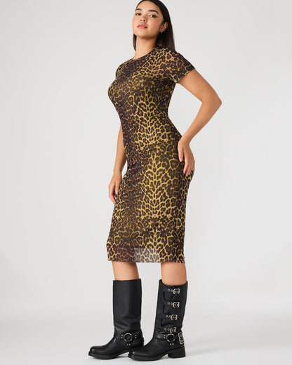 HAILEE Hot Sports Print Mesh Short-Sleeved Bodycon Women's Dress | Steve Madden