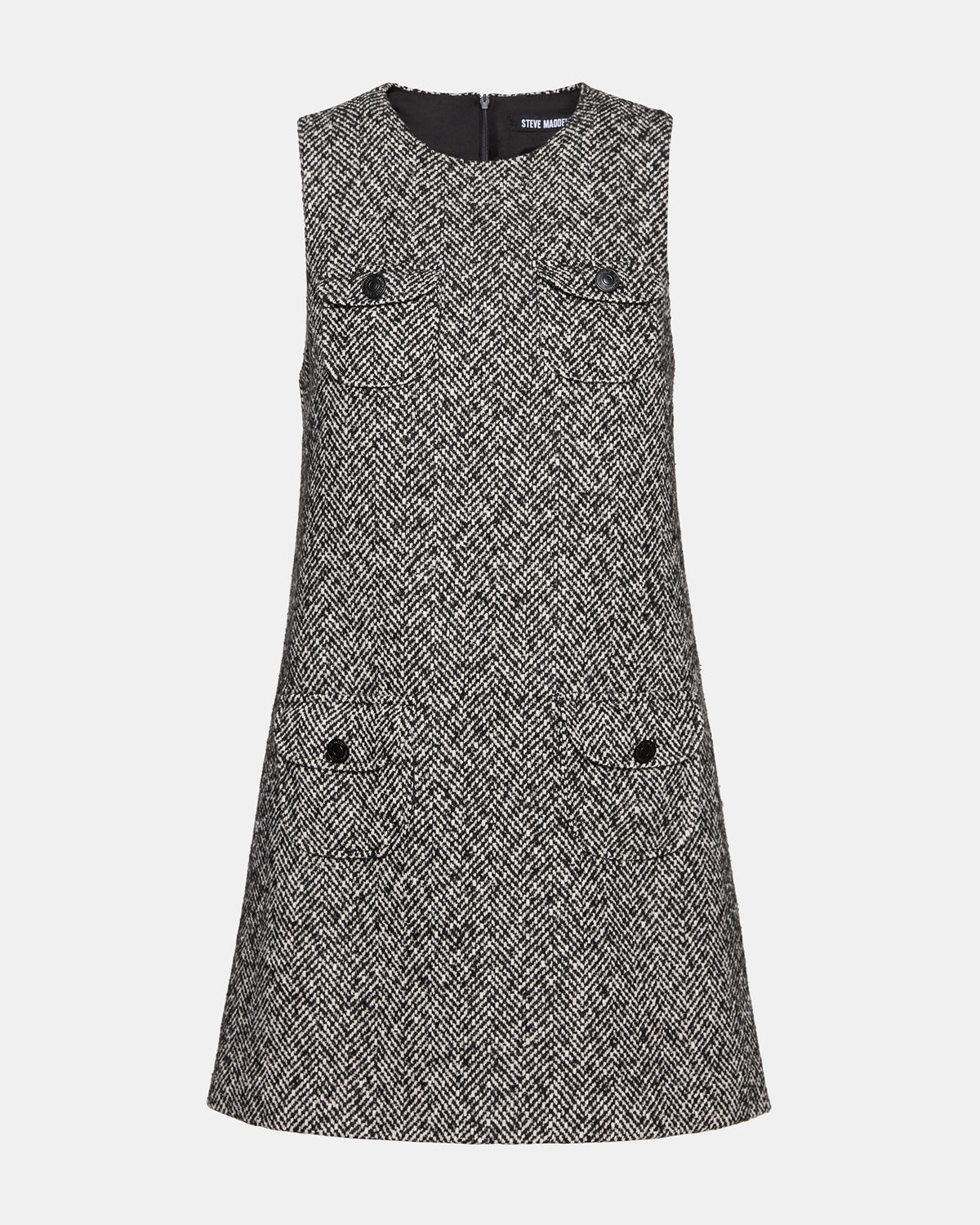 LOUIE Black/White Sleeveless Tweed Mini Women's Dress | Steve Madden