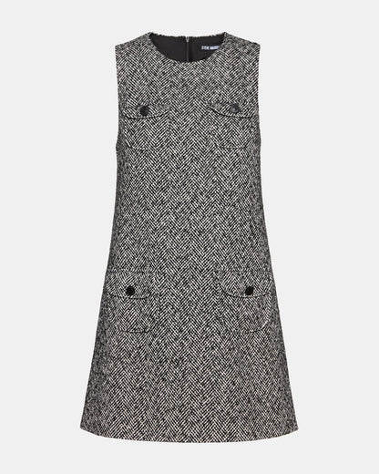 LOUIE Black/White Sleeveless Tweed Mini Women's Dress | Steve Madden