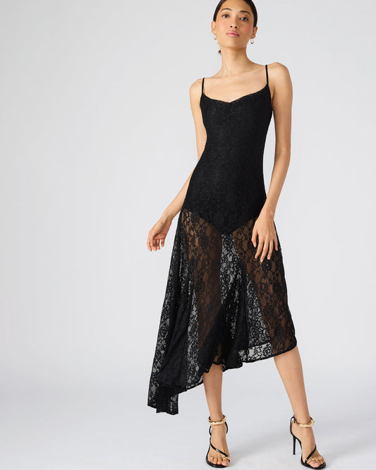 LOUISA Black Flowy Sleeveless Mesh Lace Womens Dress | Steve Madden