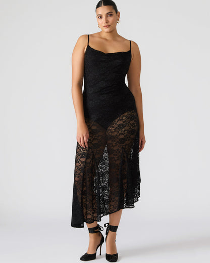 LOUISA Black Flowy Sleeveless Mesh Lace Womens Dress | Steve Madden