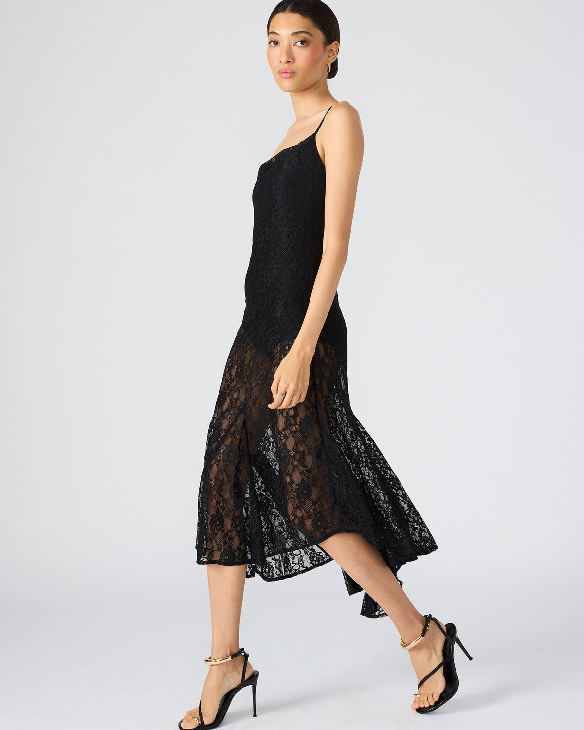 LOUISA Black Flowy Sleeveless Mesh Lace Womens Dress | Steve Madden