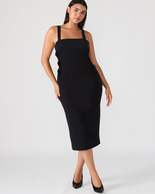 RENE Black Form-Fitting Bow Women's Midi Dress | Steve Madden