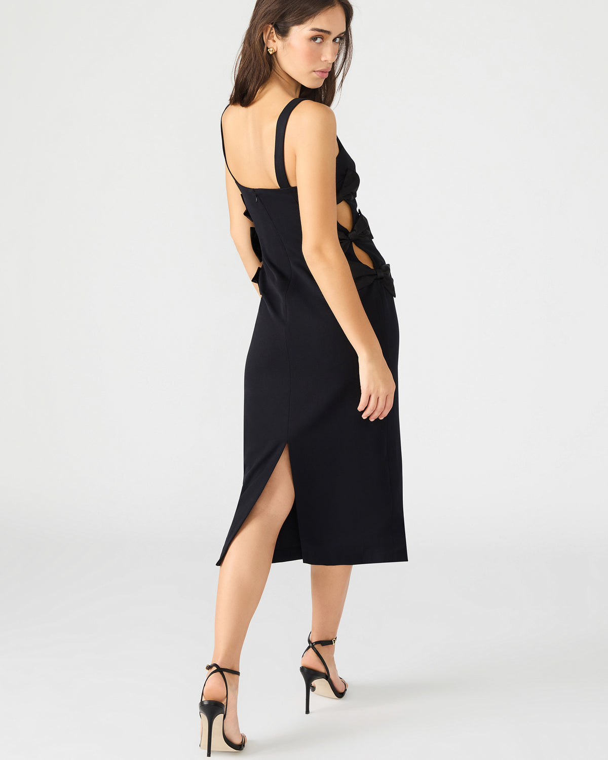RENE Black Form-Fitting Bow Women's Midi Dress | Steve Madden