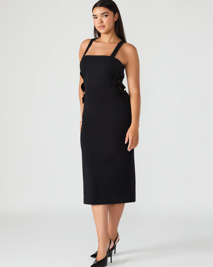 RENE Black Form-Fitting Bow Women's Midi Dress | Steve Madden