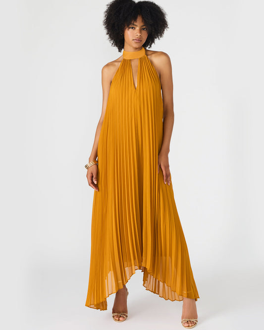MARAYA Tuscan Gold Flowy Halter Women's Maxi Dress | Steve Madden