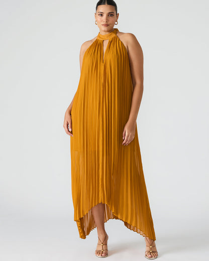 MARAYA Tuscan Gold Flowy Halter Women's Maxi Dress | Steve Madden