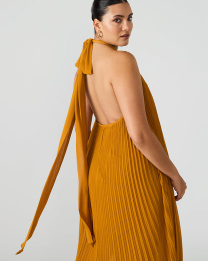 MARAYA Tuscan Gold Flowy Halter Women's Maxi Dress | Steve Madden