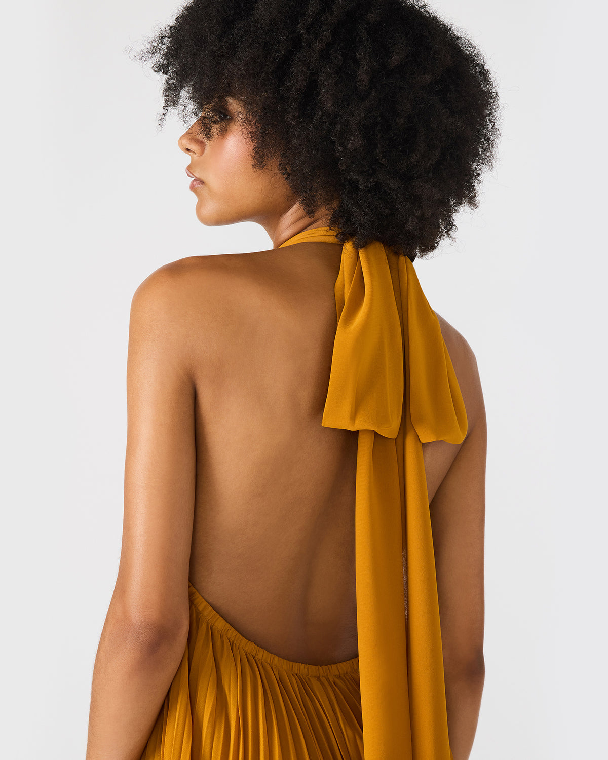 MARAYA Tuscan Gold Flowy Halter Women's Maxi Dress | Steve Madden