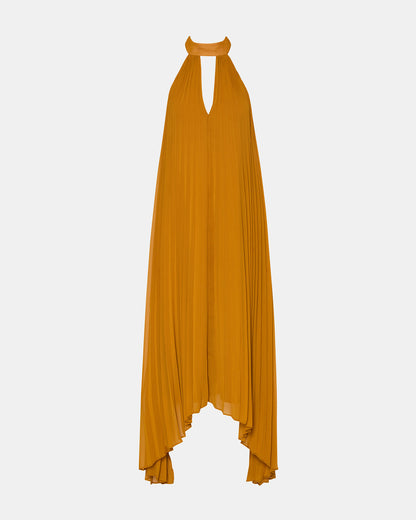 MARAYA Tuscan Gold Flowy Halter Women's Maxi Dress | Steve Madden