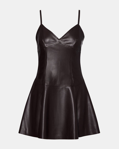 ABBOTTF Fosssil Brown Flowy Faux Leather Mini Women's Dress | Steve Madden