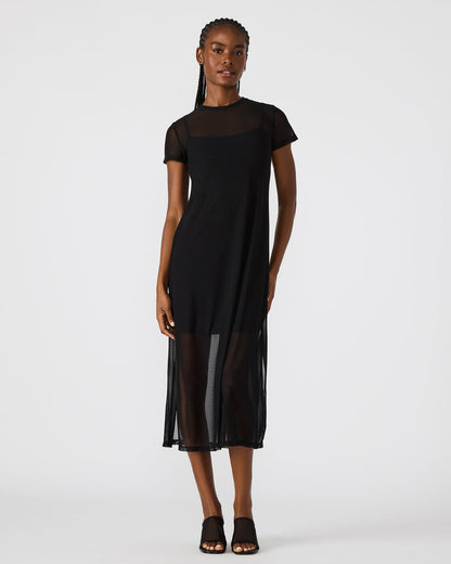 NOLA Black Short-Sleeved Mesh Sheer Women's Dress | Steve Madden