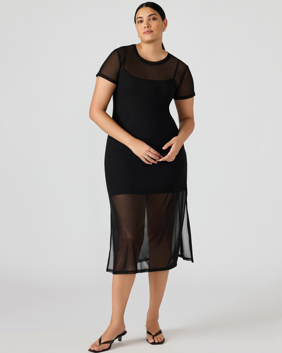 NOLA Black Short-Sleeved Mesh Sheer Women's Dress | Steve Madden