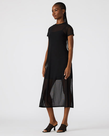 NOLA Black Short-Sleeved Mesh Sheer Women's Dress | Steve Madden