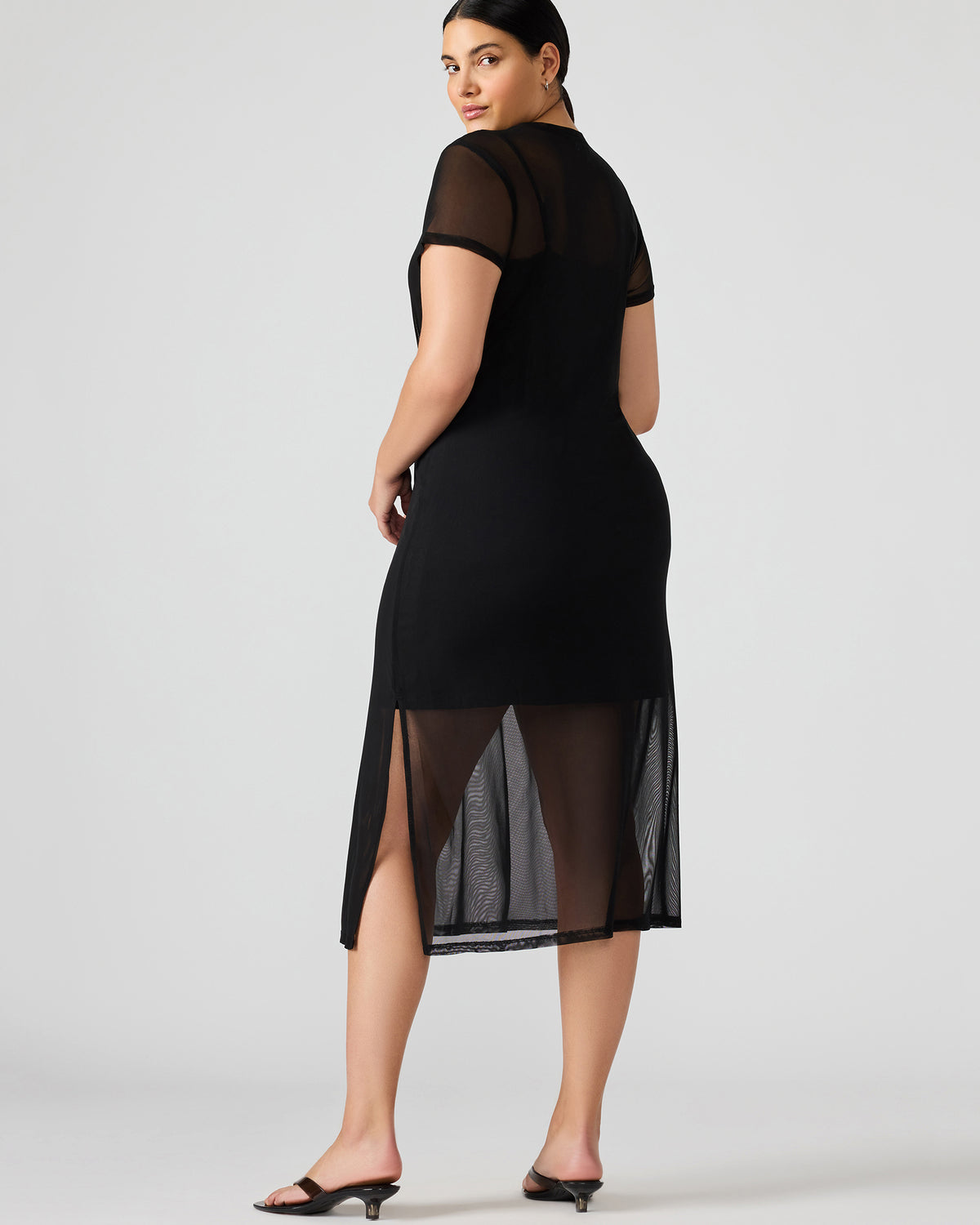 NOLA Black Short-Sleeved Mesh Sheer Women's Dress | Steve Madden
