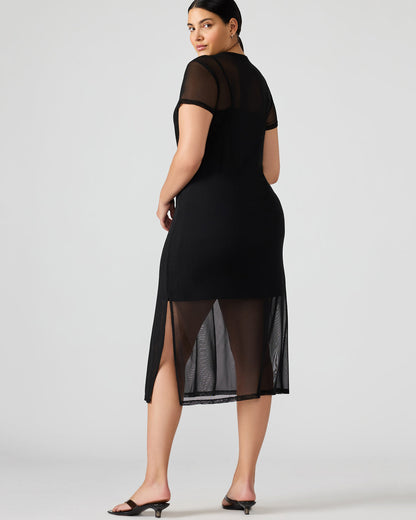 NOLA Black Short-Sleeved Mesh Sheer Women's Dress | Steve Madden