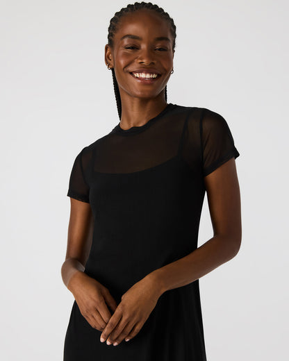 NOLA Black Short-Sleeved Mesh Sheer Women's Dress | Steve Madden